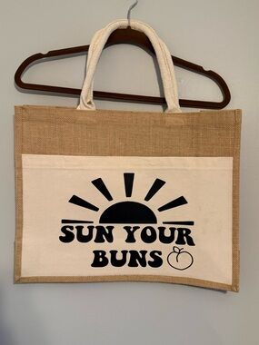 Sun Your Buns Canvas Tote Bag in Natural and Cream Beach bag New